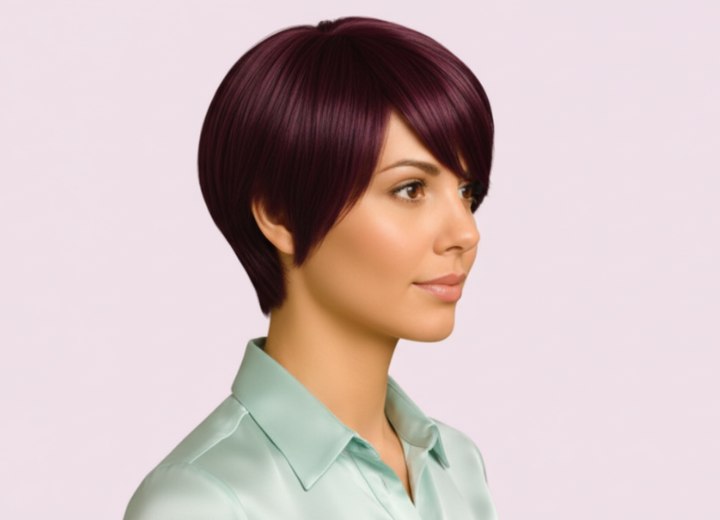 Cheveux rouge bordeaux – Vue de côté