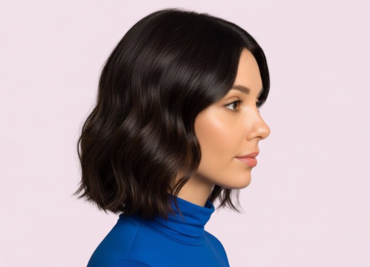 Cheveux mi-longs avec léger dégradé – Vue de côté