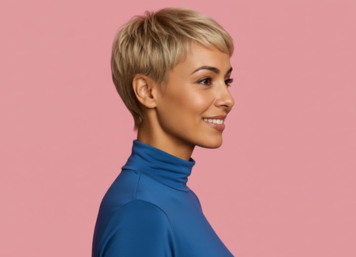Pixie audacieux pour cheveux blonds – Vue de côté