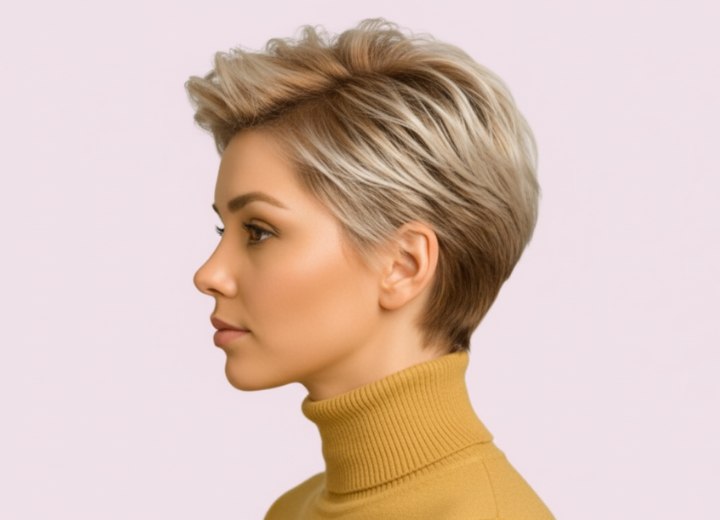 Coupe féminine avec côtés très courts – Vue de côté