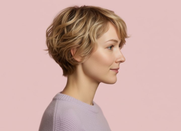 Cheveux courts au style décontracté – Vue de côté