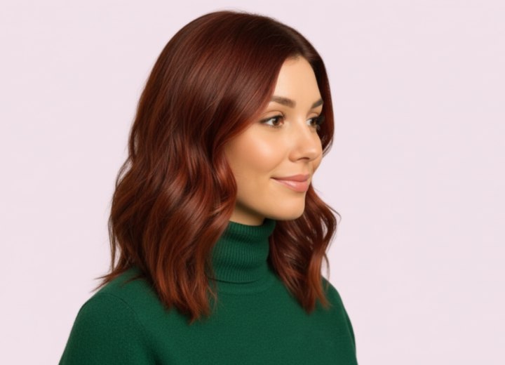 Style pour cheveux roux foncés – Vue de côté