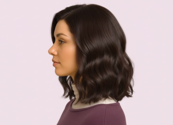 Cheveux mi-longs aux ondulations douces – Vue de côté