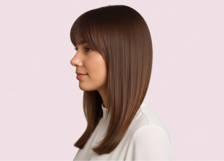 Cheveux longs lisses sous les épaules – Vue de côté
