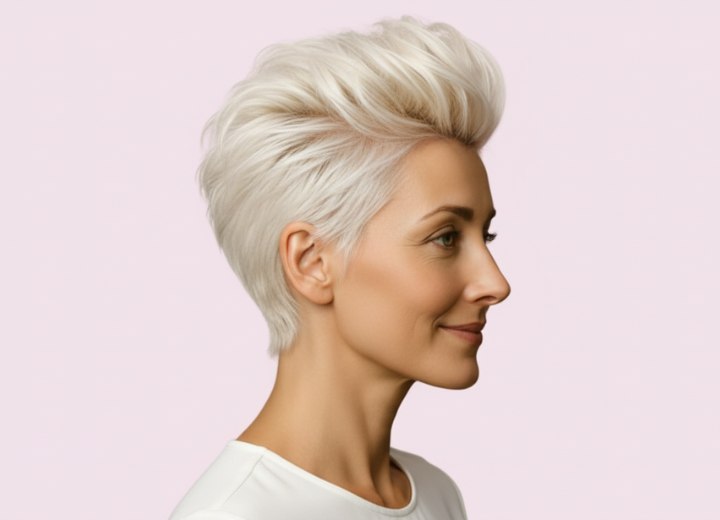 Cheveux très courts blond platine – Vue de côté