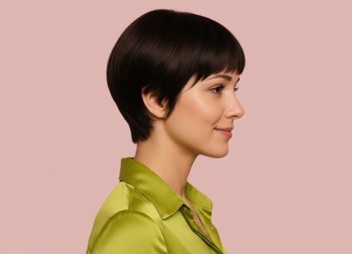 Cheveux courts avec frange sur le front – Vue de côté