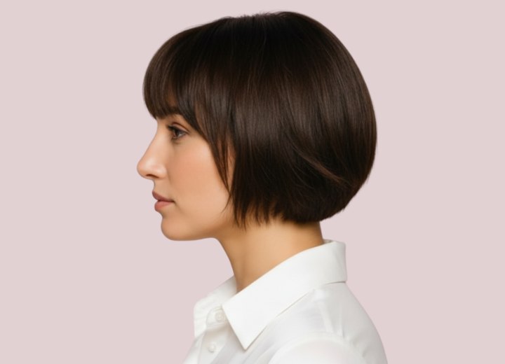 Cheveux châtain chocolat en carré – Vue de côté