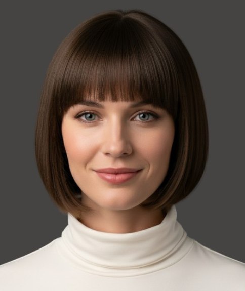 Carr&eacute; long blond avec frange droite