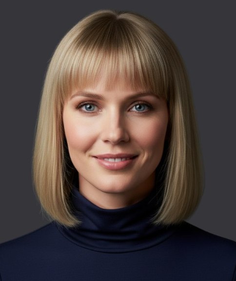 Carr&eacute; long blond avec frange droite