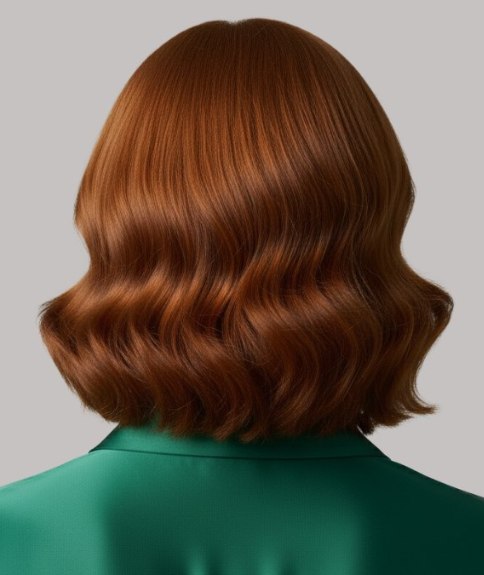 Carré pour cheveux auburn ondulés – Vue de dos