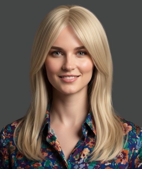 Cheveux longs blonds dégradés avec frange rideau