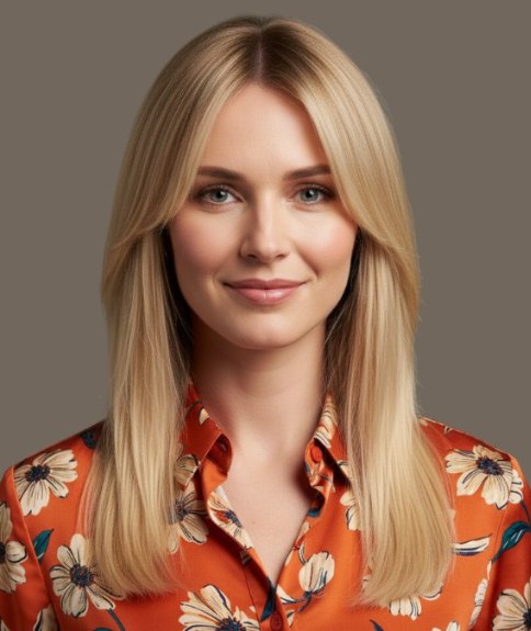 Cheveux longs blonds avec raie au milieu