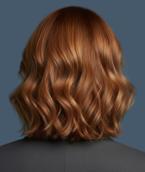 Cheveux ondul&eacute;s coup&eacute;s juste au-dessus des &eacute;paules &ndash; Vue de dos