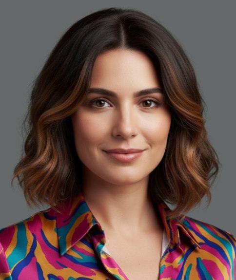 Carré long tombant au niveau du col du chemisier