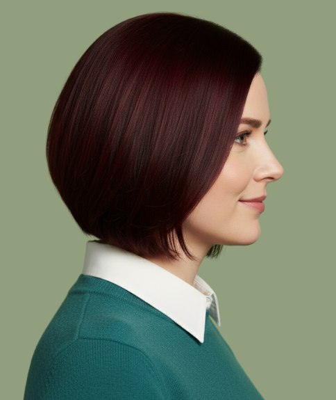 Carr&eacute; juste sous le menton, plus long devant &ndash; Vue de profil