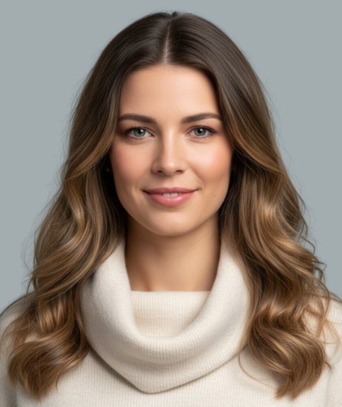 Cheveux longs ondulés avec raie centrale