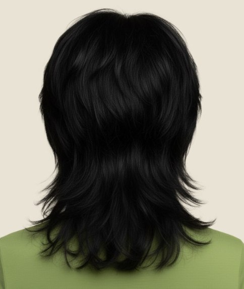 Vue de dos d’une coupe mulet longue pour femme