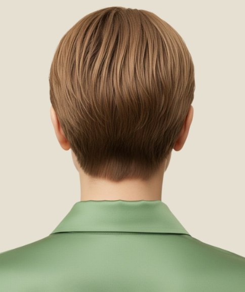 Cheveux courts ch&acirc;tain clair avec m&egrave;ches &ndash; Vue de dos