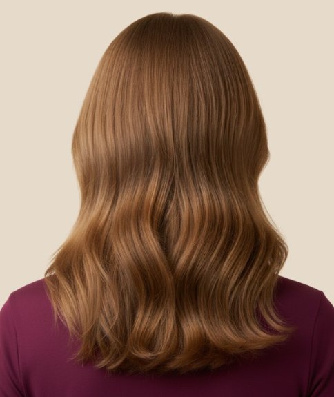Cheveux longs bruns aux reflets caramel – Vue de dos