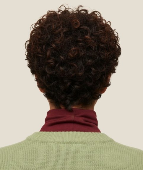 Cheveux bruns courts et boucl&eacute;s au rendu naturel &ndash; Vue de dos