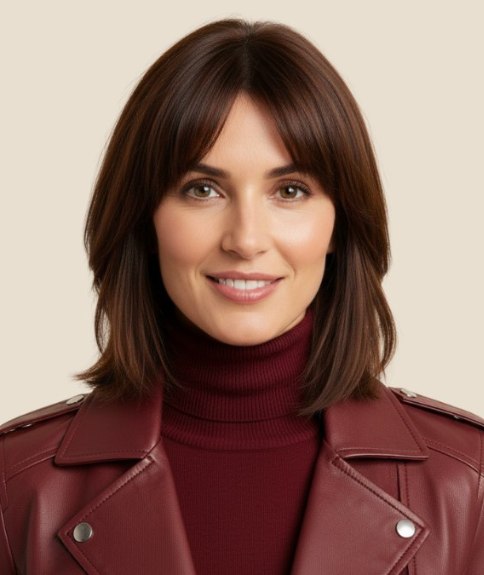 Coupe juste aux &eacute;paules avec frange rideau