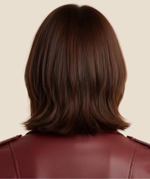 Cheveux bruns mi-longs aux reflets chocolat &ndash; Vue de dos