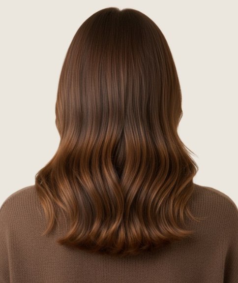 Cheveux longs bruns avec balayage – Vue de dos