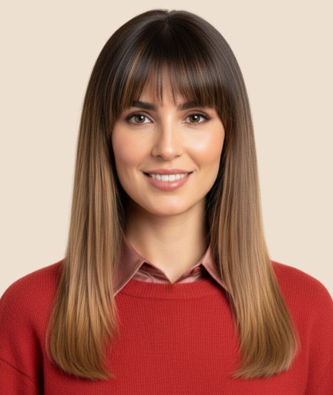 Cheveux longs lisses avec coloration ombrée