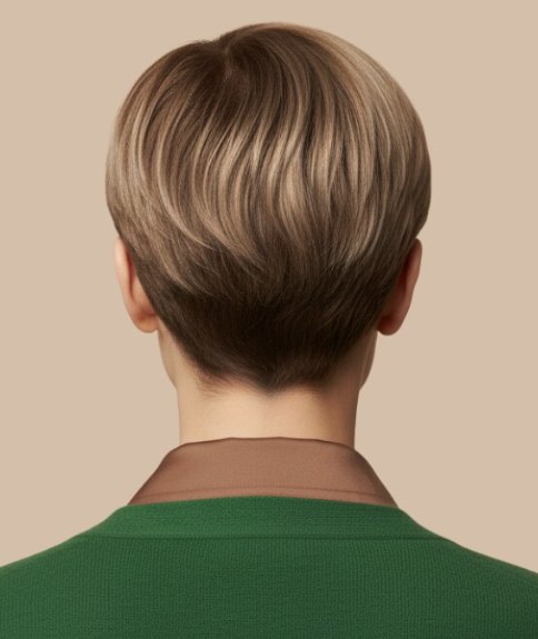 Cheveux courts bruns avec m&egrave;ches blondes &ndash; Vue de dos