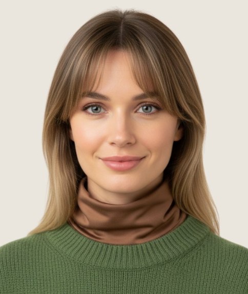 Cheveux longs et lisses avec raie au milieu et mèches encadrant le visage