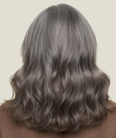 Cheveux longs aux différentes nuances de gris – Vue de dos