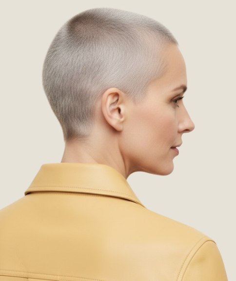 Cheveux blond platine ras&eacute;s &ndash; Vue de dos