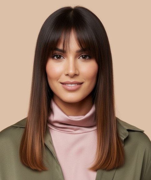 Cheveux romantiques sous les épaules qui encadrent le visage