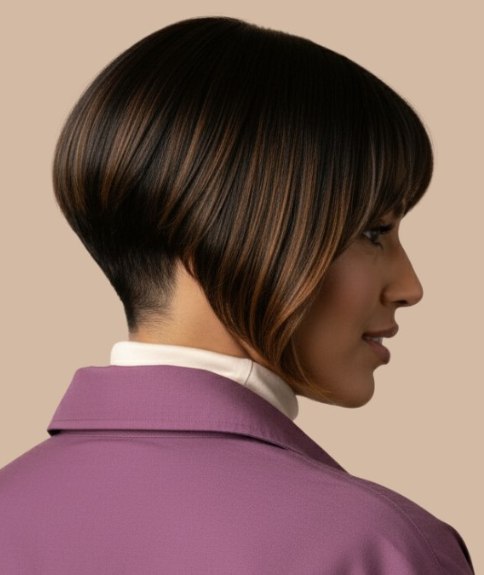 Carr&eacute; court plongeant avec nuque tondue &ndash; Vue de dos