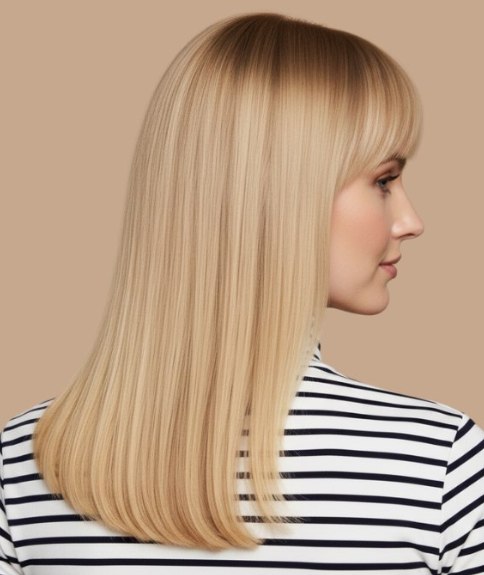 Cheveux longs blonds aux reflets dorés – Vue de dos